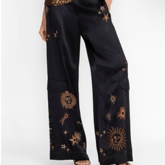 Johnny Was celestial Estrella wide leg satin cargo pants silk blend S small - Picture 12 of 16